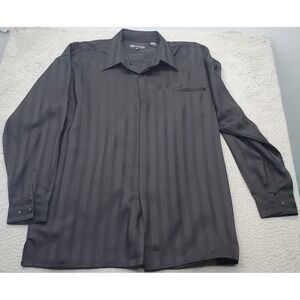Montique‎ Stripes Formal Shirt Mens XXL Black Collared Inside Button Up